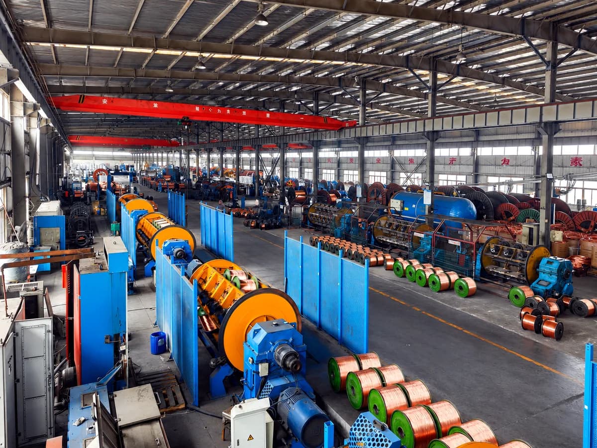 Overview of Huanyu Cable production workshop with multiple cable manufacturing lines